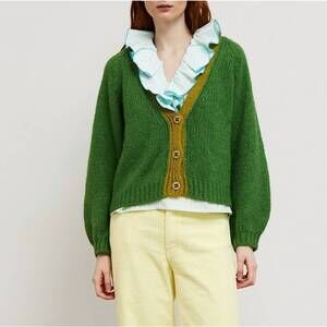 NEW DR BLOOM cocoon cosy knit cardigan in verde